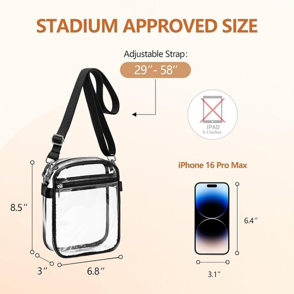 Clear Bag for Stadium Events, Clear Purse with Removable Strap, Messenger Bag fo - Picture 3 of 7